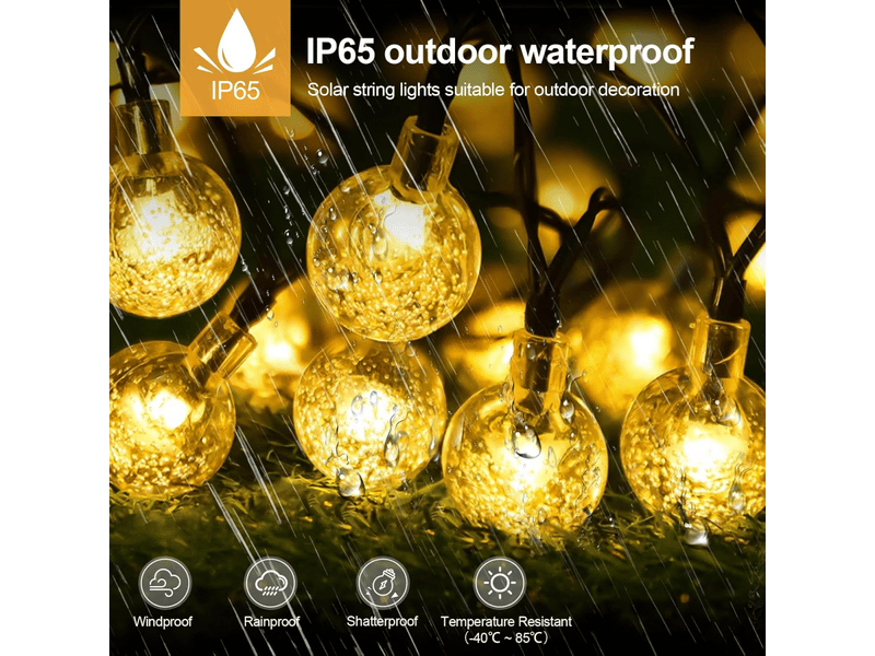 Guirlande de lumières solaires pour extérieur 12m 100leds 8 modes ip65 étanche pour jardin patio mariage fête (blanc chaud) - Conforama D