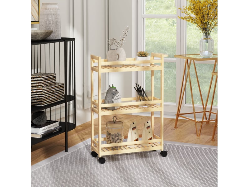  Desserte de cuisine à 3 étagères avec poignée et 4 roulettes, en bambou naturel, pour cuisine, 55 × 20 × 75 cm  - Conforama B