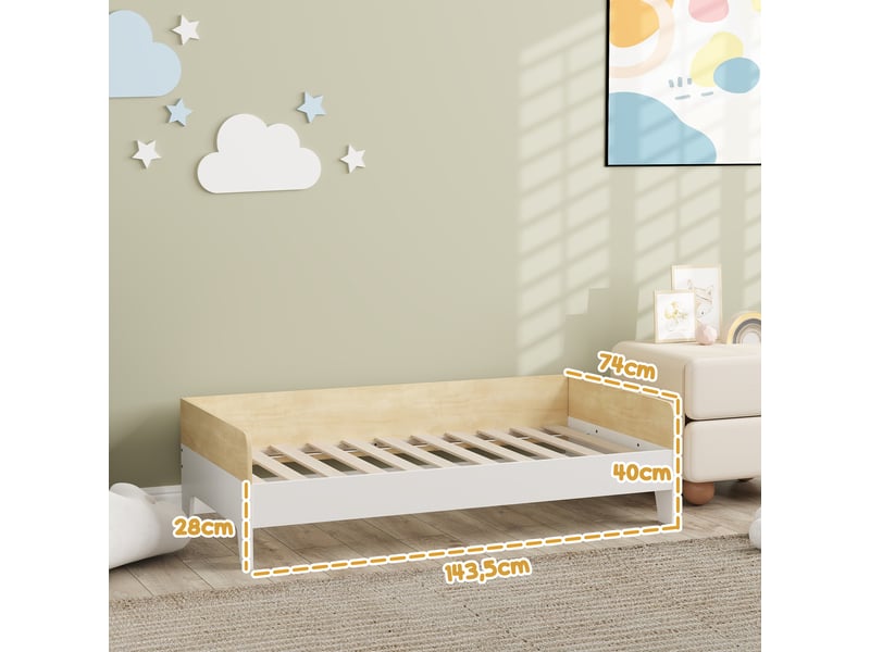  Lit enfant lit avec sommier à lattes avec panneaux latéraux élevés conception basse en bois blanc 143,5 x 74 x 40 cm  - Conforama C