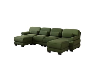 Canapé d'angle 4 places en u moderne avec 2 poufs, structure à cadre, assise profonde et spacieuse, cordon cord doux, coussins épais, vert, pour salon