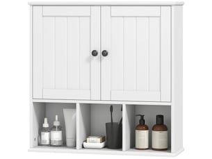 Armoire murale de salle de bain, meuble de rangement avec 2 portes, étagère réglable et compartiments ouverts, blanc
