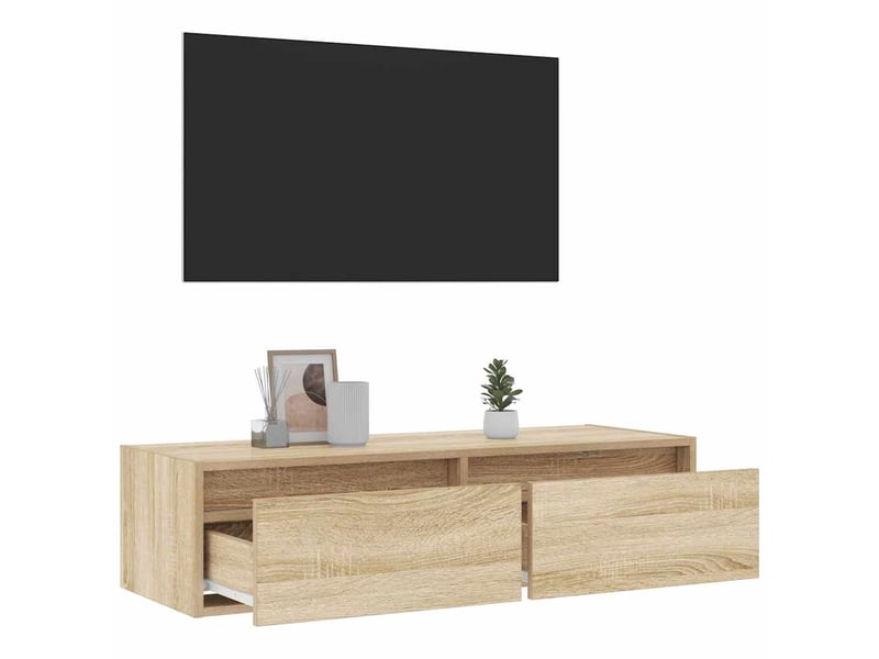 Meuble tv - banc tv - meuble de rangement avec lumières led chêne sonoma 100x35,5x25 cm  - Conforama E