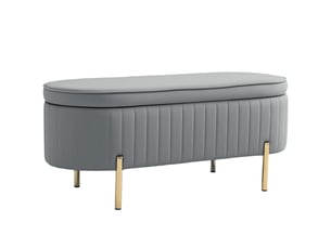 Banc coffre de rangement en tissu avec pieds en fer doré gris 108 x 44 x 43,5 cm