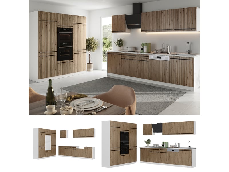  Vicco cuisine, chêne artisanblanc, 180cm sans plan de travail  - Conforama D