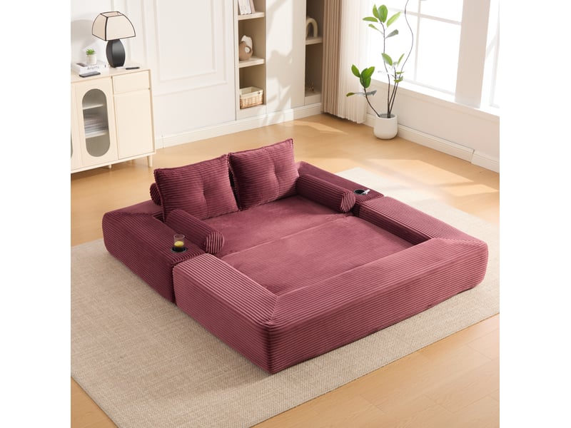 Canapé convertible 2 places 180x98x80 cm avec coussin d'assise à mémoire de forme, pour salon, velours côtelé, rouge - Conforama B