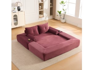 Canapé droit compressé convertible OKWISH  2 places Velours côtelé rouge vin