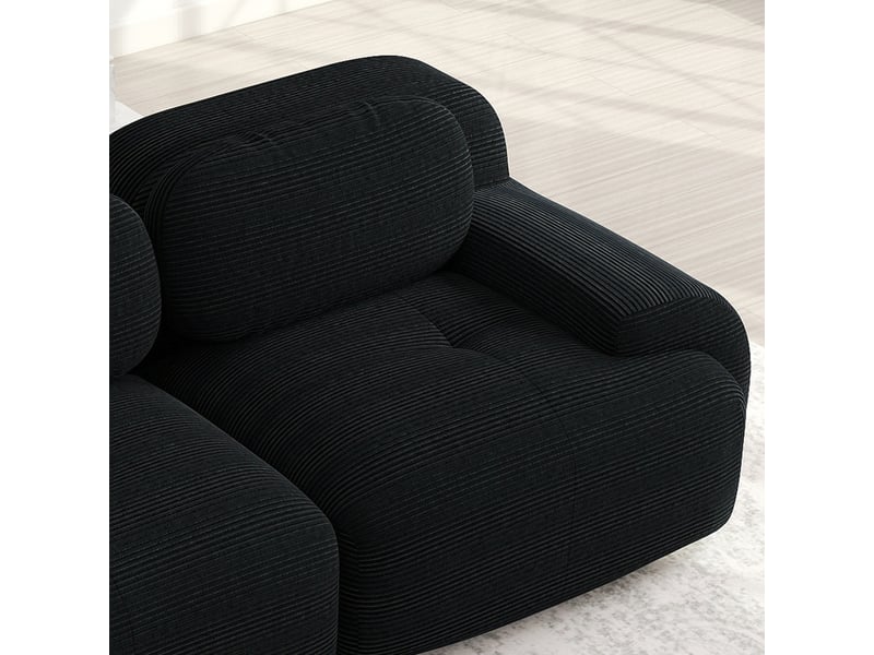 Canapé d'angle modulaire 208x178x70cm 2 places, pour le salon, conception ergonomique, revêtement velours côtelé, noir  - Conforama E