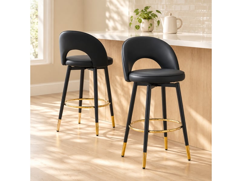 Tabourets de bar lot de 2 pivotants à 360° - lpospi - dossier ajouré, assise rembourrée, métal et simili cuir - noir - Conforama B