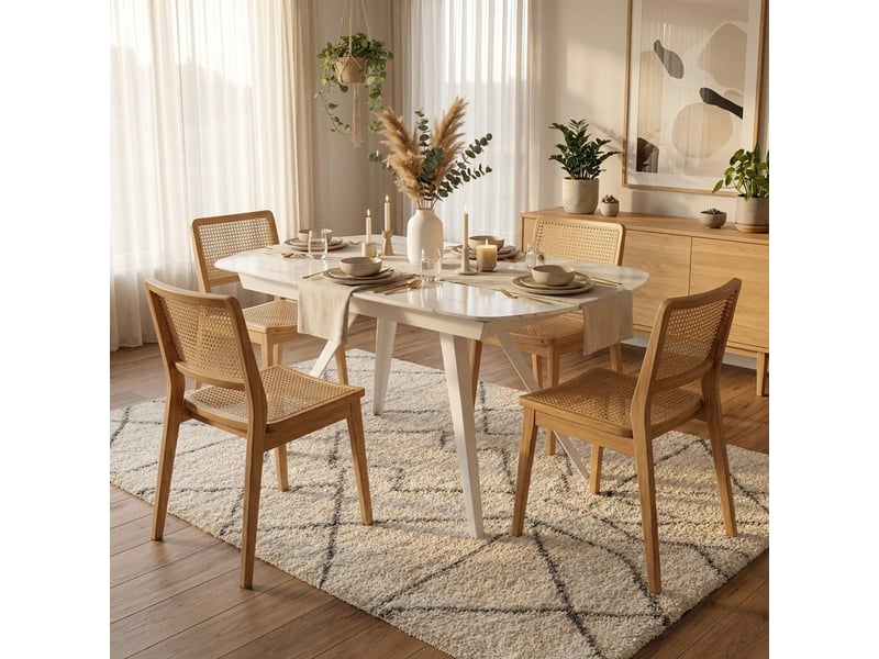 Table extensible en céramique et métal glide - blanc - marbre calacatta  - Conforama B