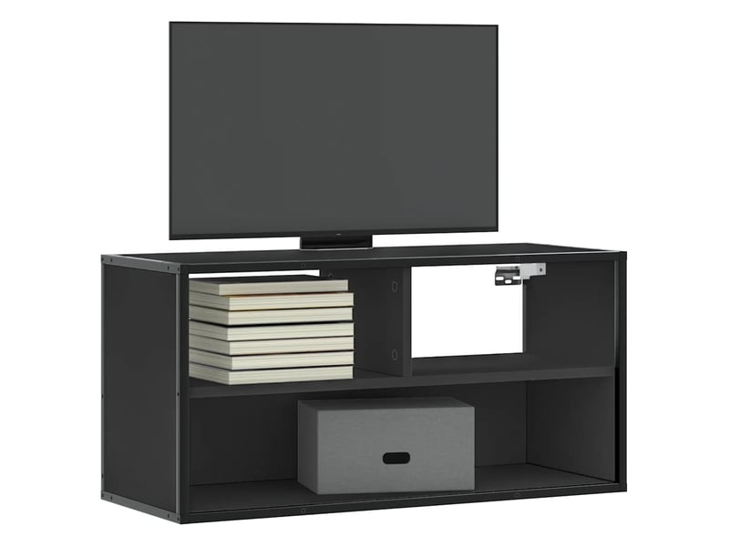 Meuble tv - banc tv - meuble de rangement noir 80x31x39,5 cm bois d'ingénierie et métal  - Conforama B
