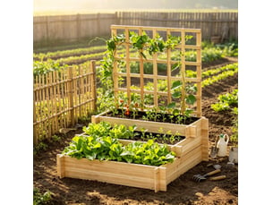 Jardinière surélevée à 3 niveaux 95x95x110 cm – naturel – treillis pour plantes grimpantes