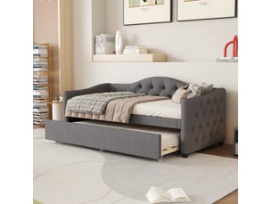 Lit banquette 90x200 cm avec lit gigogne 90x190 cm en lin gris