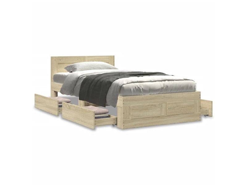  Lit simple- lit adulte -  cadre de lit et tête de lit sans matelas chêne sonoma 90x190 cm  - Conforama C