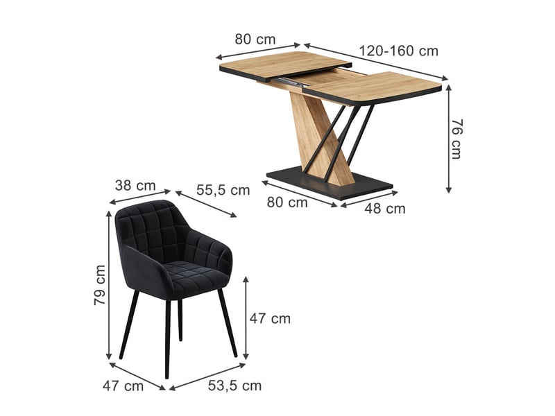 Vicco ensemble de table à manger, chêne de force doré, 120x80cm avec 4 chaises de salle à manger - Conforama B