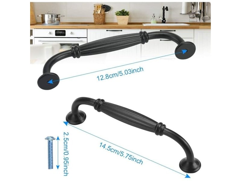  Paquet de 10 poignées en alliage d'aluminium noires, poignées en acier inoxydable pour tiroirs, armoires à chaussures et meubles de cuisine avec vis  - Conforama D