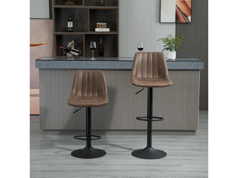  Tabourets de bar lot de 2 réglables - lpospi - dossier haut, repose-pieds, microfibre marron 43 × 46,5 × 89-110 cm  - Conforama B