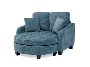 Canapé-lit convertible 1 place bleu en tissu avec pouf de rangement, idéal pour les petits espaces de vie