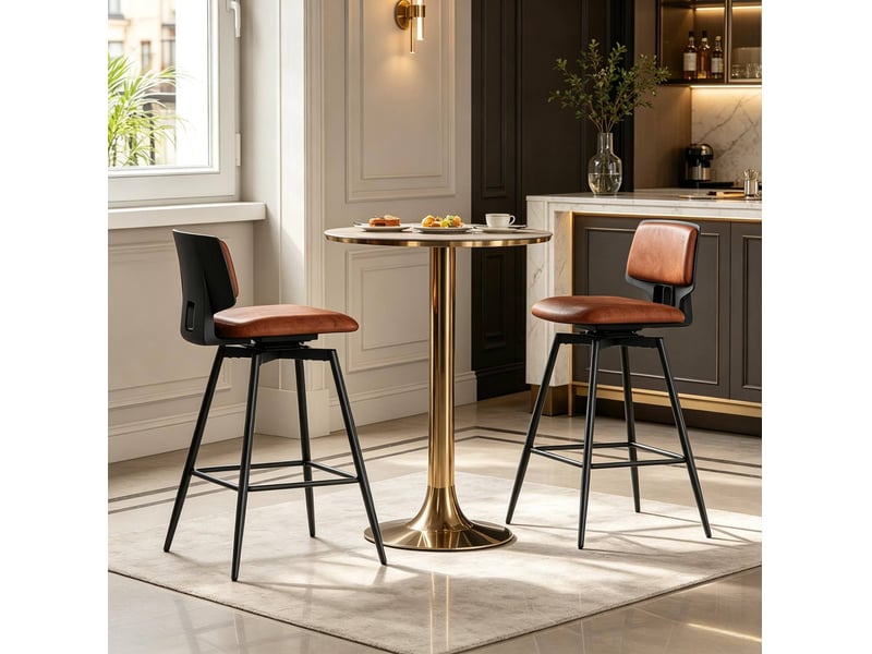  Lot de 2 tabourets de bar pivotants avec dossier et repose-pieds en similicuir marron 45,5 × 45,5 × 89 cm  - Conforama E