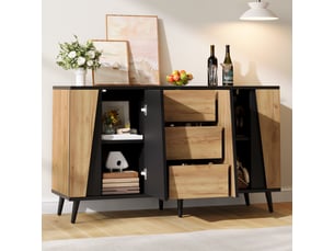 Buffet 120 x 40 x 70 cm, 2 portes et 3 tiroirs, meuble de rangement et bar à café, effet bois et noir