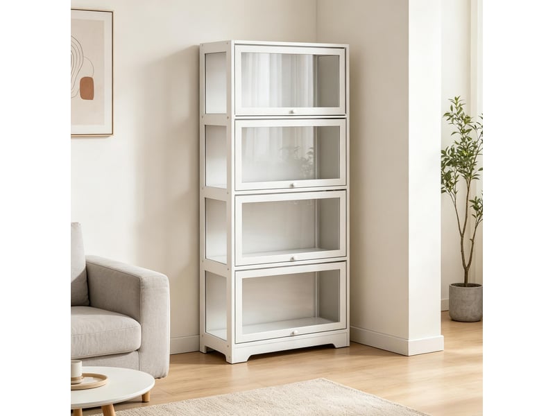  Vitrine tcqpz 59 x 30 x 139 cm à 4 compartiments avec panneaux en acrylique mdf blanc  - Conforama D