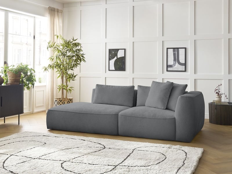 Bobochic canapé droit fixe 3 places leopold tissu texturé gris foncé accoudoir droit LEOPOLD - Conforama D
