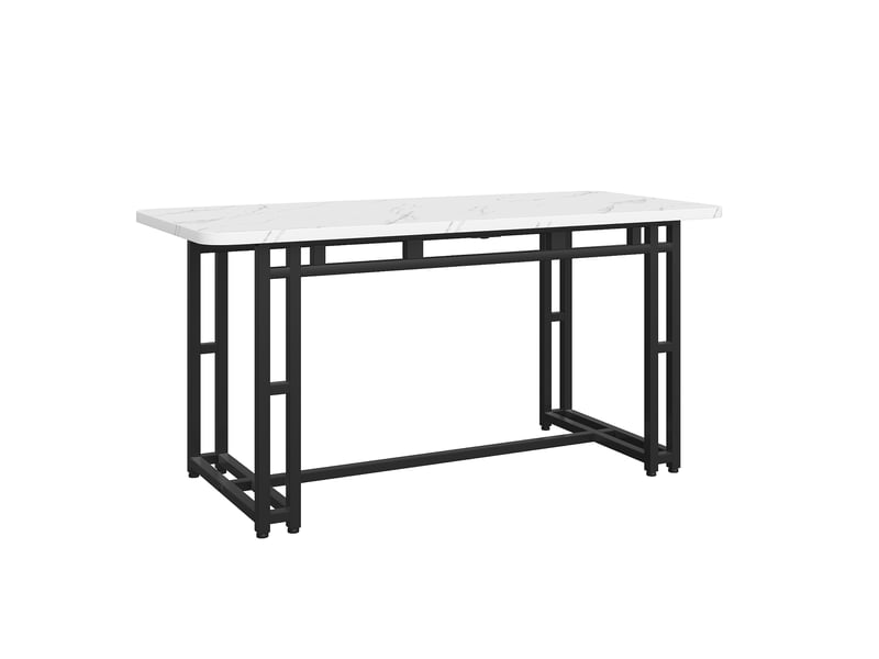  Table de salle à manger en mdf avec pieds en métal noir pour salle à manger 140×80 cm blanc et noir  - Conforama C