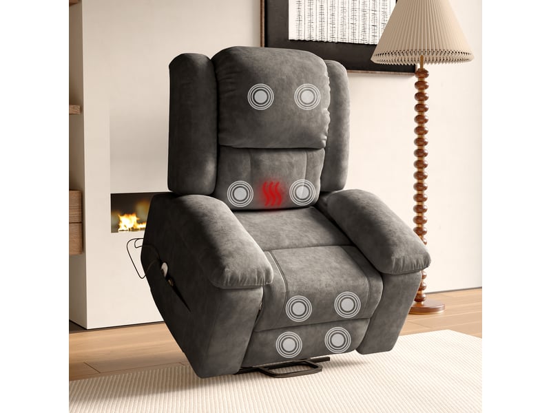  Fauteuil de massage électrique inclinable pour relaxation,chaise de massage électrique ergonomique,102x93x106 cm, 8-point massage + lumbar heating ,tissu , gris  - Conforama B