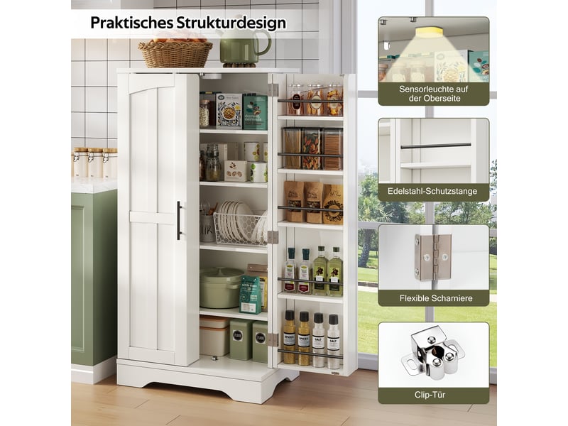  Buffet rangement 120x60x40 cm, meuble cuisine blanc 2 portes avec étagère ajustable et éclairage led sensoriel, idéal petit espace  - Conforama D