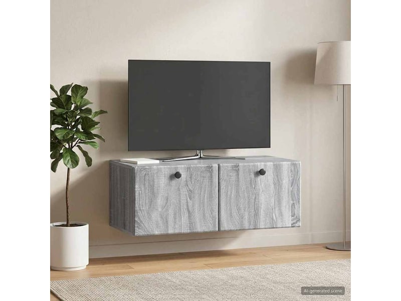  Meuble tv - banc tv - meuble de rangement mural 78,5 x 41 x 30 cm sonoma gris bois d'ingénierie  - Conforama D