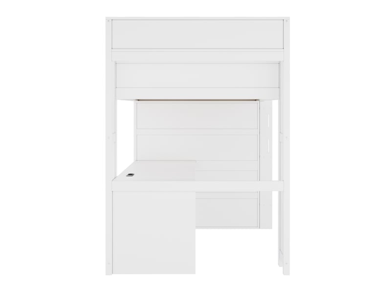 Lit mezzanine 90x200 cm blanc en mdf et bois, bureau, rangements, armoire, usb et éclairage led - Conforama E