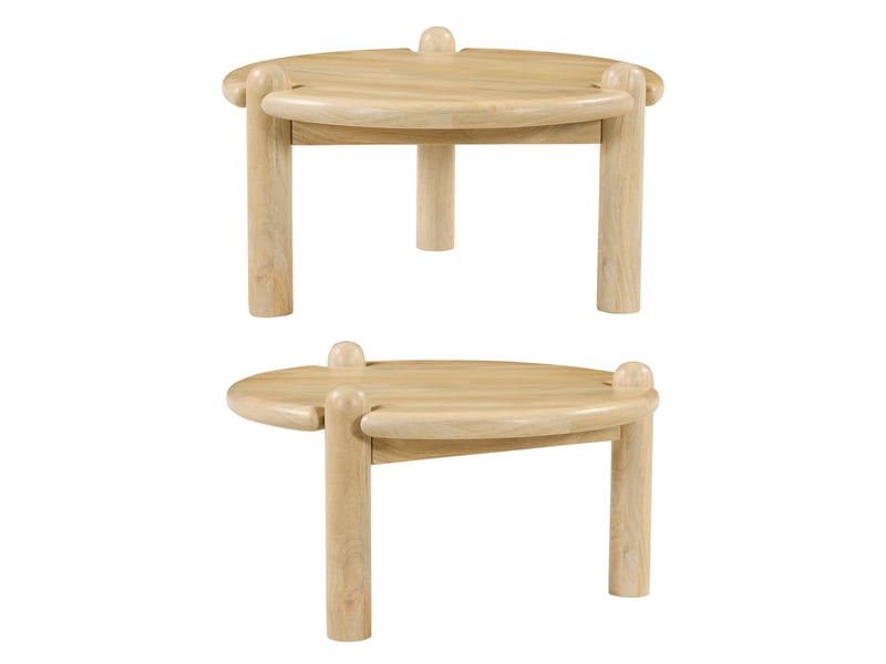  Table basse ronde en bois de manguier massif teinte claire tori  - Conforama C