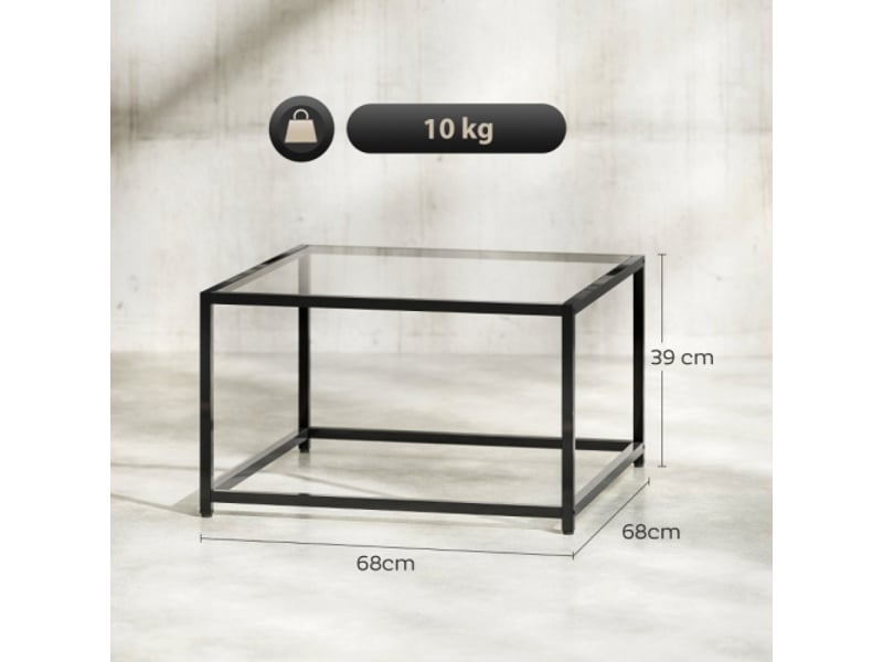  Table basse carrée noire en verre trempé et acier 68x68x39 cm, style moderne pour salon  - Conforama C