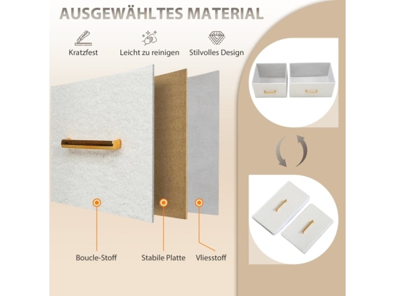  Commode crème 8 tiroirs en tissu avec cadre acier et multiprise, pour entrée, chambre et bureau  - Conforama E