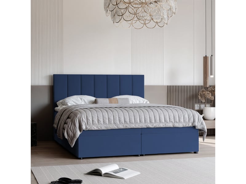  Lit coffre zelto - 200x200 cm - avec matelas et surmatelas - velours dense - bleu marine ZELTO - Conforama B