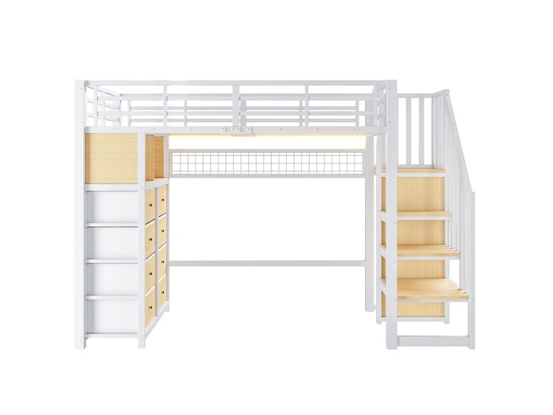  Lit mezzanine 90x200 cm en métal avec rangement et led couleur blanc  - Conforama R