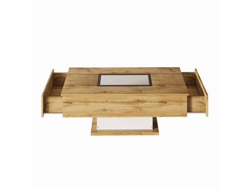  Table basse avec led et plateau en verre, table de salon avec tiroirs, chêne et blanc, 110x60x39.7 cm  - Conforama D