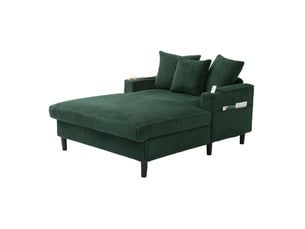 Chaiselongue fixe 1 place en velours côtelé vert émeraude avec led, usb, rangement et 2 porte-gobelets