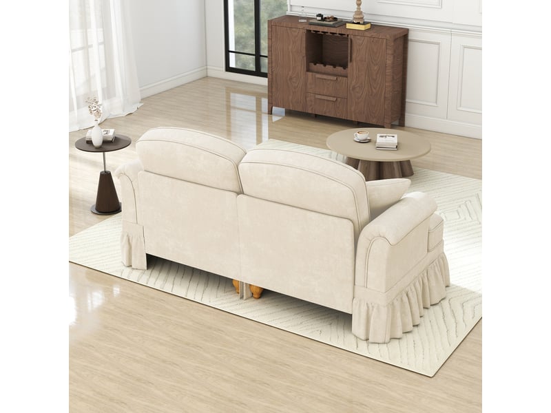 Canapé 2 places en chenille blanche, style médiéval moderne, avec accoudoirs évasés et jupe amovible  - Conforama E