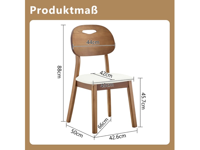  Lot de 2 chaises de salle à manger 44x50x88 cm, bois, assise pu blanc, dossier ovale avec poignée, chaise de cuisine  - Conforama C