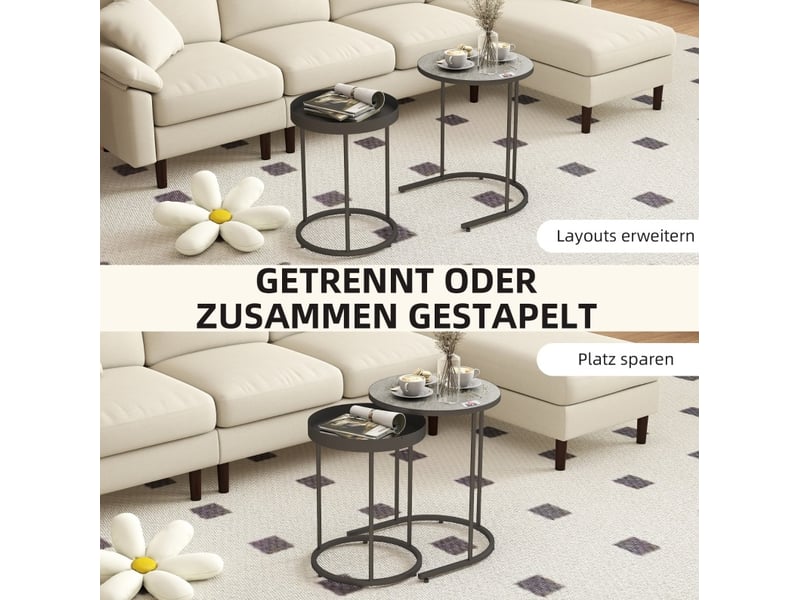  Tables basses gigognes avec 2 tables, plateau à rebord antidérapant, style industriel, en métal, gris  - Conforama E