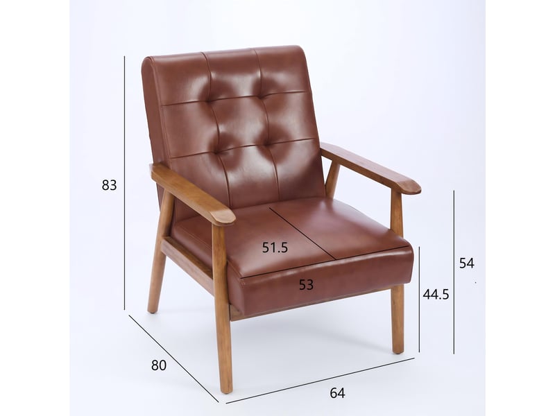  Fauteuil lounge,64x80x83 cm,avec accoudoirs en bois,cuir,brun  - Conforama C