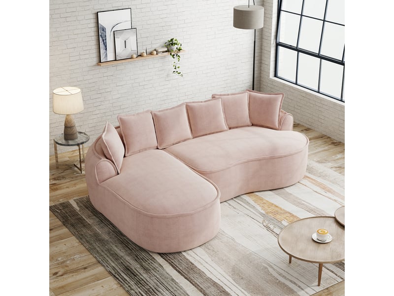 Canapé d'angle, canapé cloud; en tissu chenille, avec méridienne, sans montage, sans cadre, coussins inclus, assise profonde, rose, style cloud - Conforama C