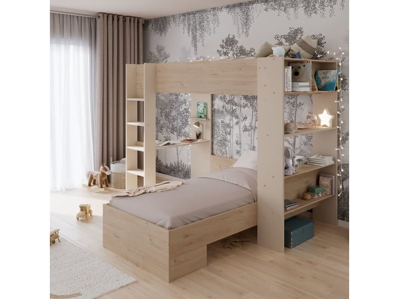  Lit superpose oasis twin 90x200 reversible chene cachemire avec tiroir et sommier 2143LISU - Conforama B