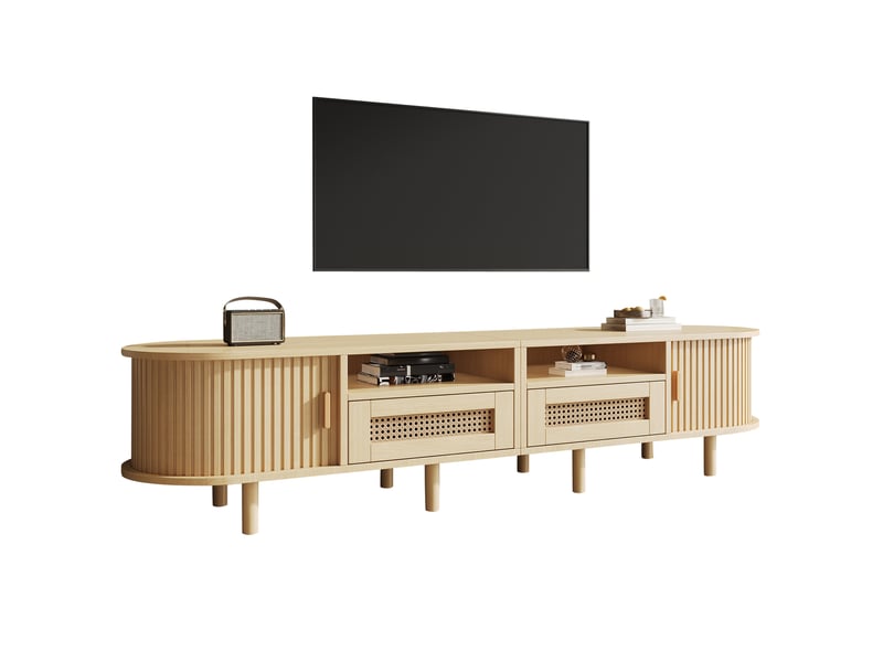 Meuble tv modenvie ovale 170 x 40 x 40 cm avec 2 tiroirs et 2 portes coulissantes mdf chêne clair - Conforama A