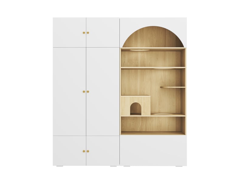  Armoire penderie 180x50x202 cm blanche et aspect bois, panneau de particules, espace pour félins  - Conforama D