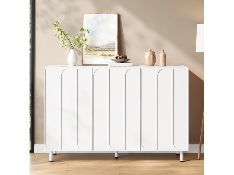  Meuble 2 en 1 buffet et meuble à chaussures 120x37x80 cm, 3 portes, mdf et panneaux de particules blanc  - Conforama C