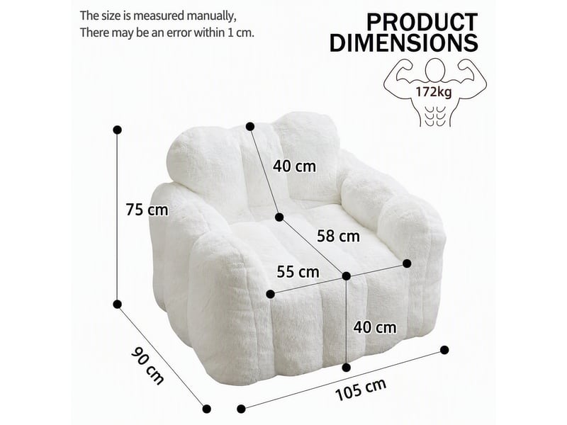  Fauteuil pouf pour adulte en tissu peluche blanc 90 x 105 x 75 cm W3495P491911 - Conforama C