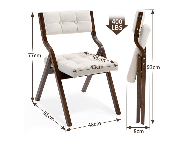 Lot de 2 chaises pliantes 61x48x77cm, pour cuisine, bureau, chaise de salle à manger portable, crème, bois  - Conforama C