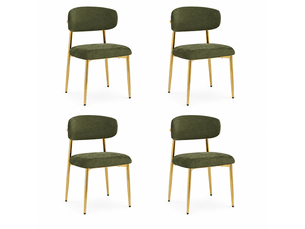 Lot de 4 chaises de salle à manger 51x50x81 cm, assise rembourrée, patins réglables, métal et bois, vert et doré
