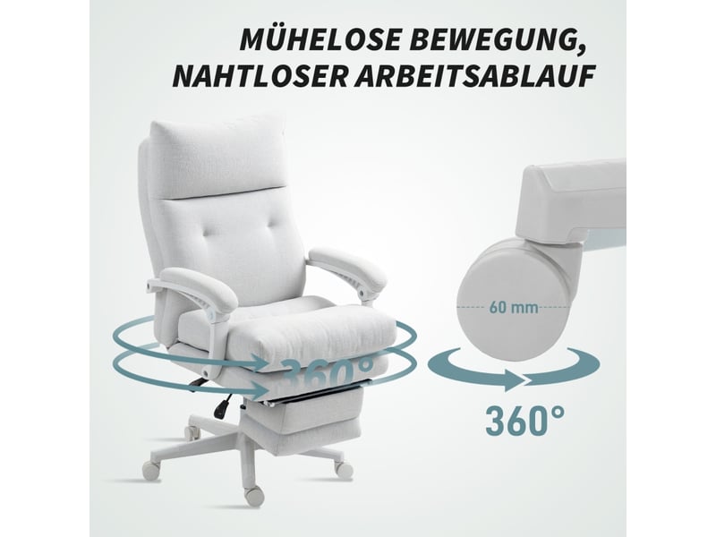 Chaise de bureau ergonomique,68x70x114-122 cm,avec repose-pieds,polyester,crème  - Conforama E